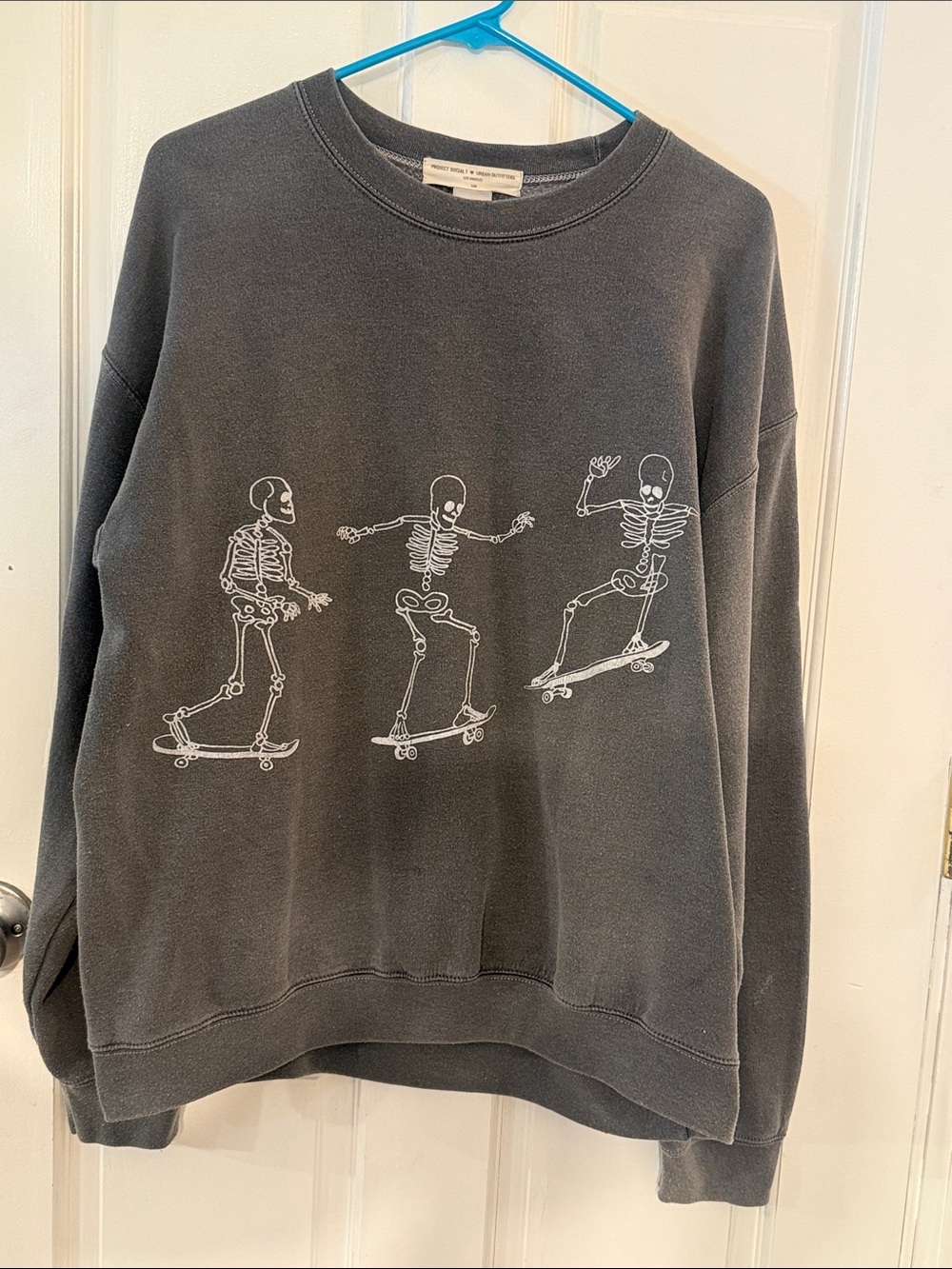 Urban Outfitters Dark Gray Crewneck Sweatshirt with White Skeleton Skaters